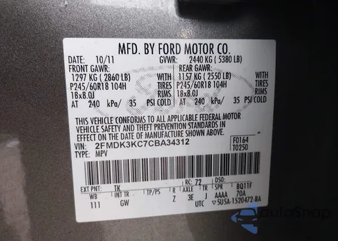 2012 Ford Edge Limited z USA, uszkodzony, nr VIN 2FMDK3KC7CBA34312